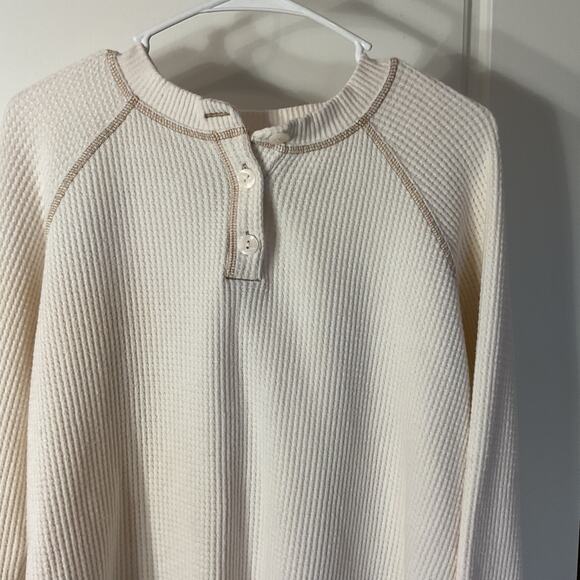 Old Navy Beige W/Brown Stitching Ribbed Longsleeve Cropped Top M - Picture 2 of 6
